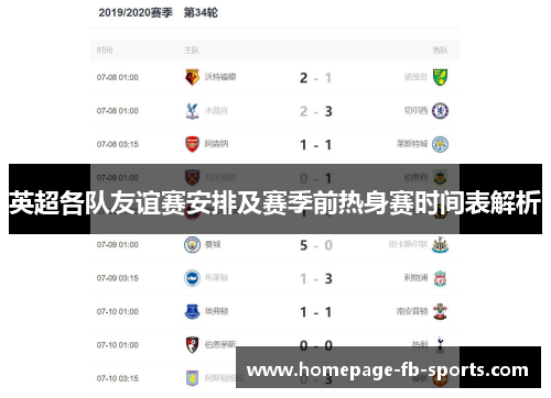 英超各队友谊赛安排及赛季前热身赛时间表解析